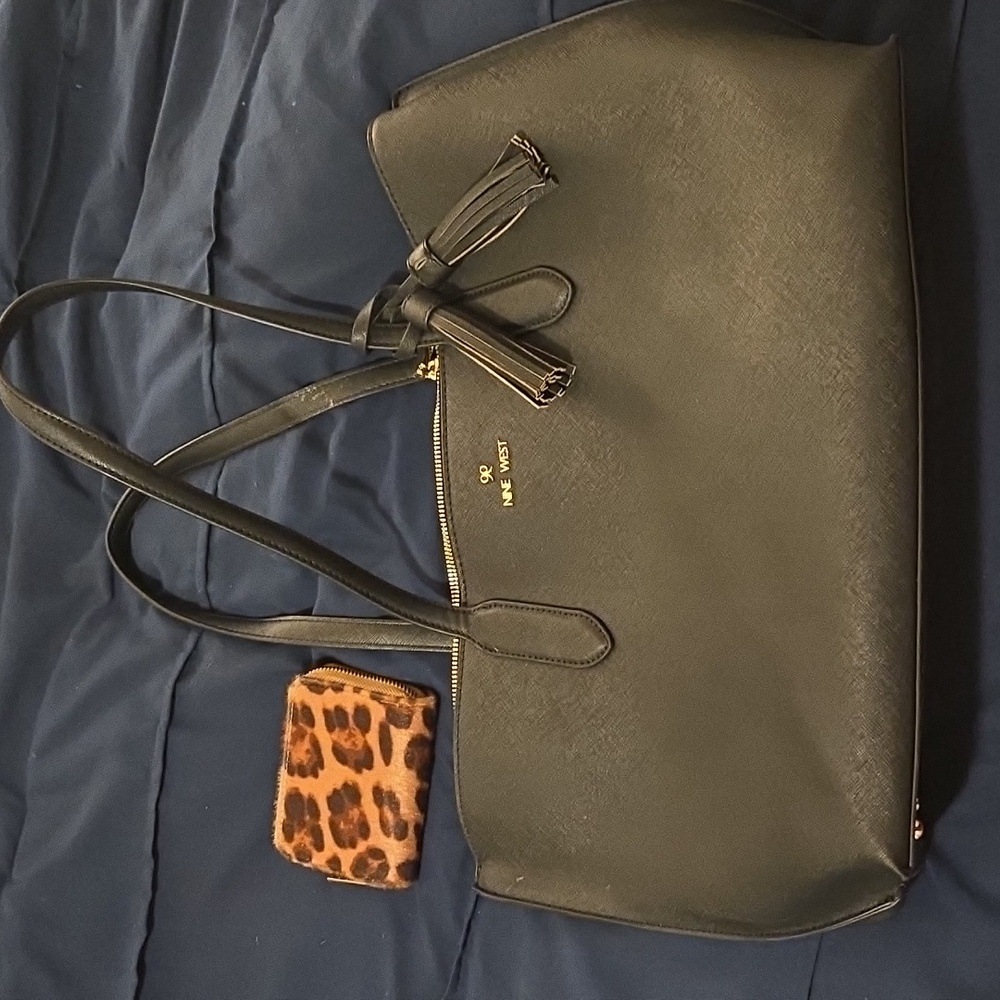 Nine West Black Tote with Tassel Accents & Card Case Wallet